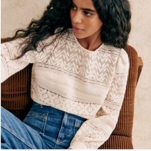 Sézane Philoe Blouse in Ecru - Organic Cotton, size 44